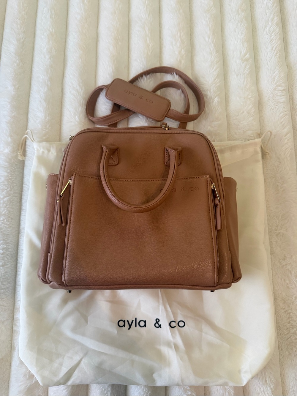 Ayla & Co Tan Leather diaper bag mini